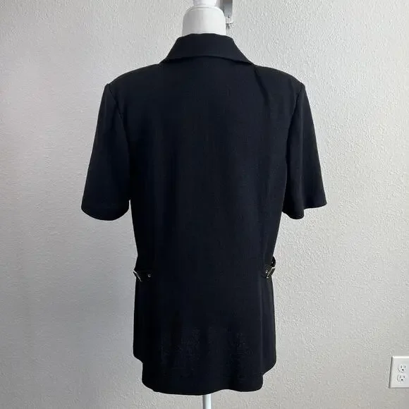 St. John Collection Knit Top Women's 12 Black Button Down Blouse Short Sleeve - Picture 6 of 8